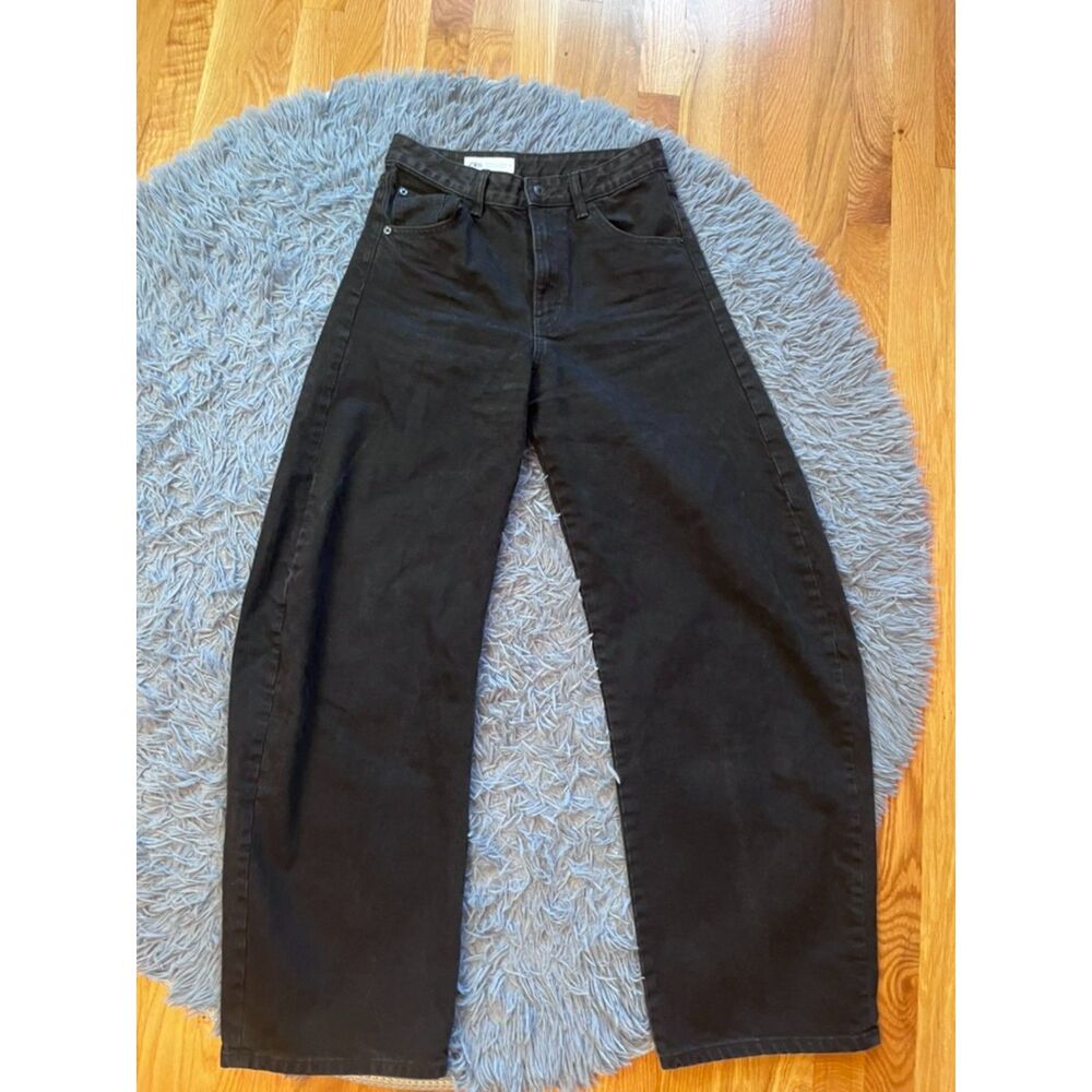 Zara Black Balloon Barrel Full Length Jeans Size 4